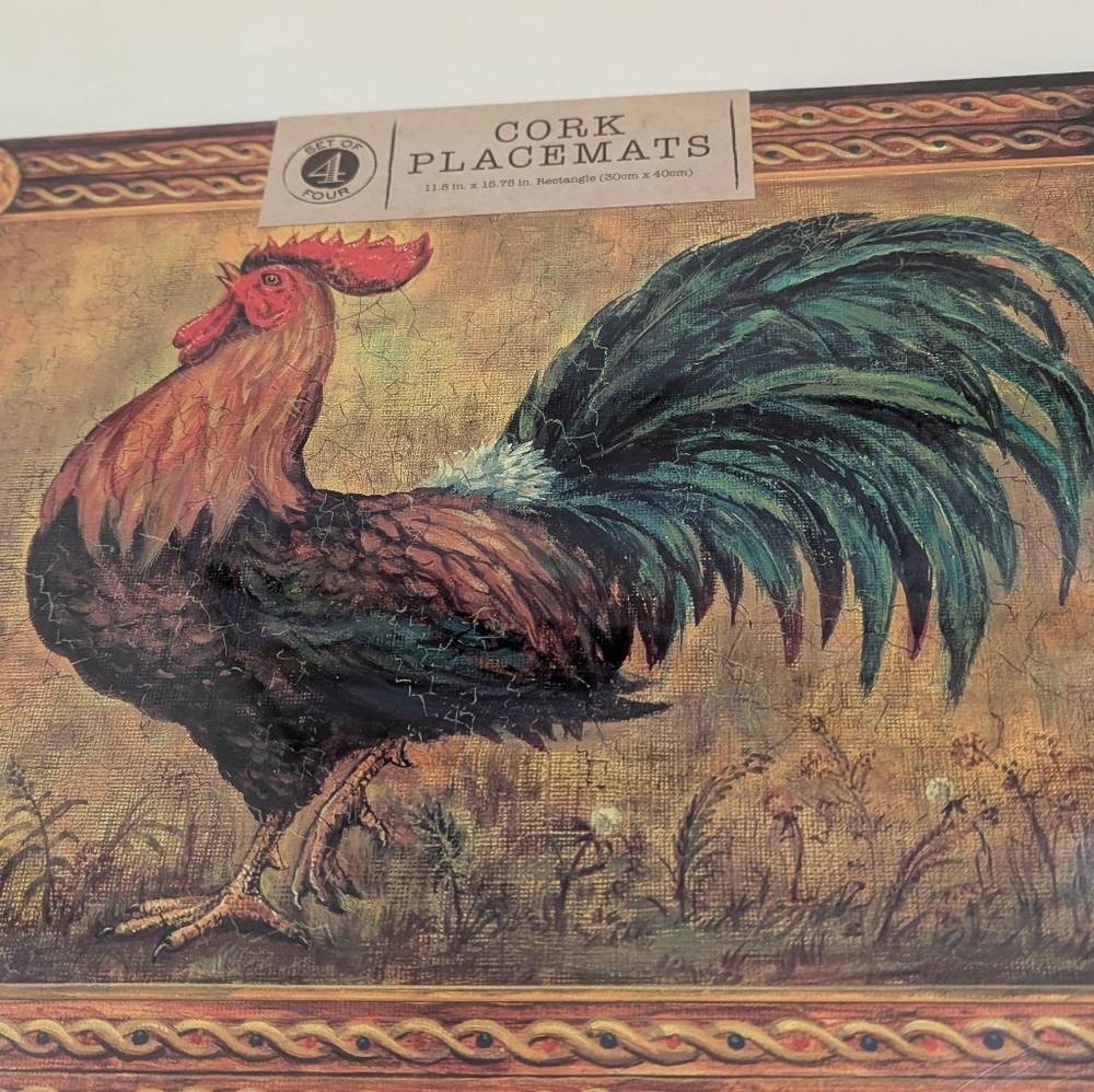 NEW BENSON MILLS CORK TABLE PLACEMENS "ROOSTER PRIDE " SET OF FOUR